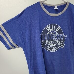 Wild Blueberry Festival Paradise Michigan Graphic T Shirt Royal Blue Womens XL